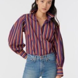 J. Crew Thomas Mason Classy Burgundy Navy Stripe Billow Sleeve Blouse NWT